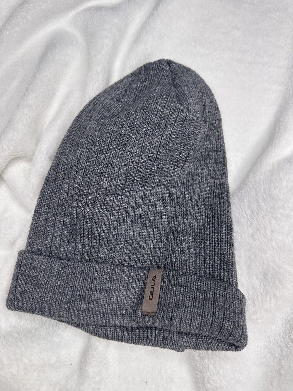 Bula Hat Beanie Knit One Size Gray Ribbed Cuffed Winter Unisex Stretch